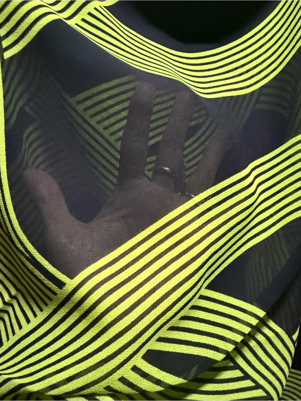 Neon yellow black Stripe Sheer Textile vintage fabric poly chiffon 4 yards